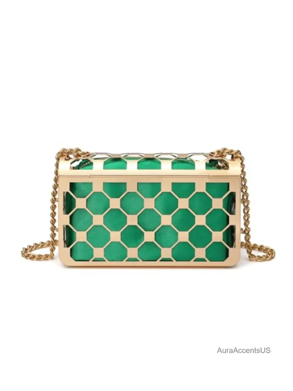 Exquisite Velvet Metal Hollow Out Evening Clutch Purse with Chain